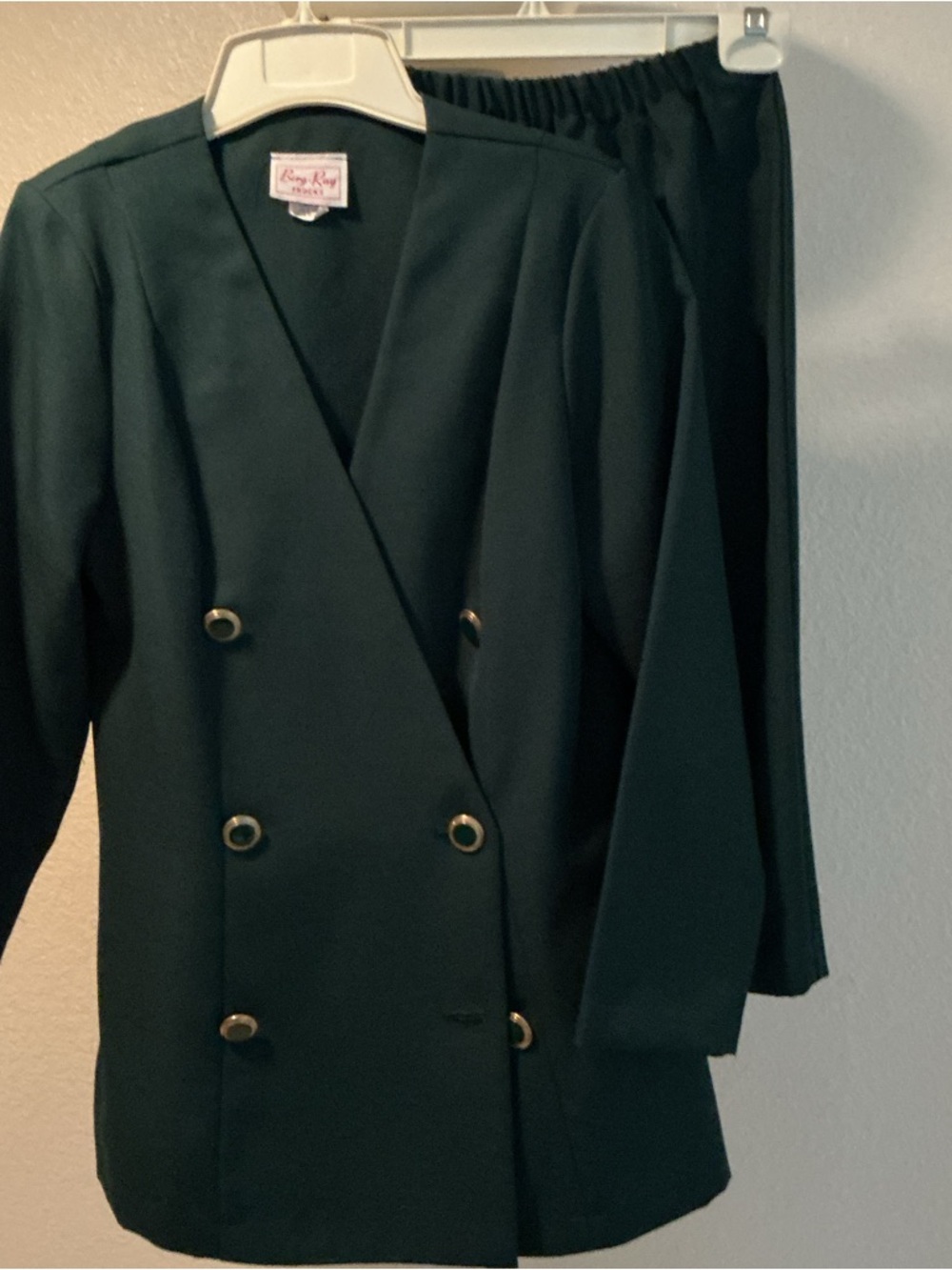 Womens Beautiful Dark Green Double-Breasted Blazer with fitted skirt, 2 pc suit